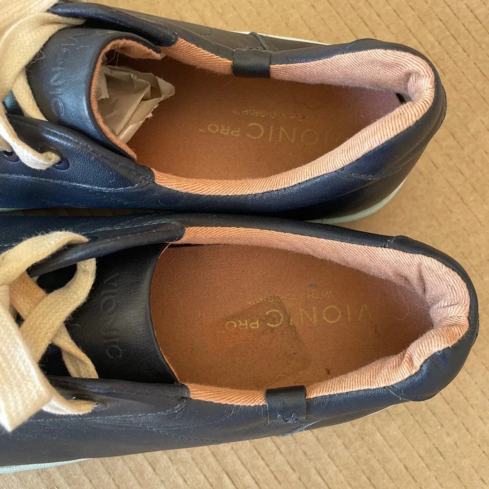 Vionic Pro Shoes Womens 10 Navy Blue Leather Mable Athletic Casual Comfort